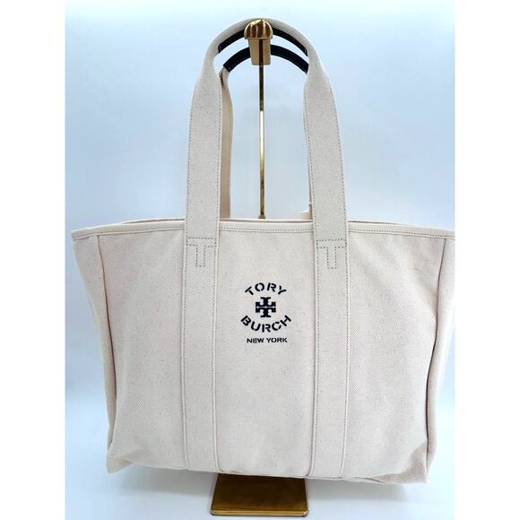 NWT Tory Burch Ivory Large Canvas Tote #156475 - Picture 1 of 11